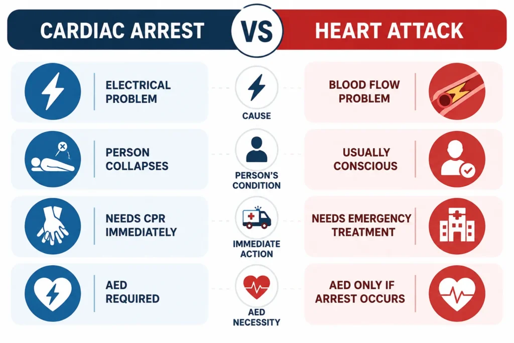 Cardiac Arrest vs Heart Attack Infographic