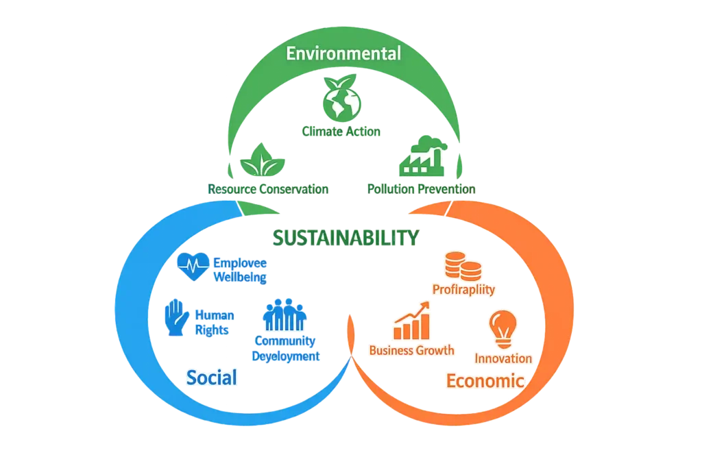 Environmental Management vs Sustainability: What's the Difference? 2 Three pillars of sustainability diagram